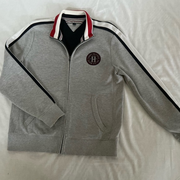 Tommy Hilfiger Young Men / L Gray Jacket with Red and Black stripes Details - Picture 3 of 5
